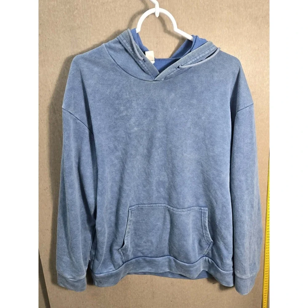 ZZG Desire‎ Graphic Hoodie Medium Blue Acid Wash Pullover Sweatshirt